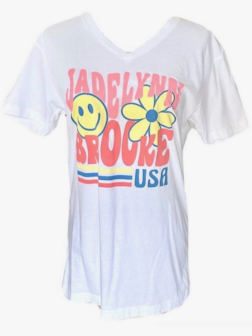 NEW! JADELYNN BROOKE USA RETRO LOGO 70's HIPPIE TEE T-SHIRT WOMENS SIZE SMALL S